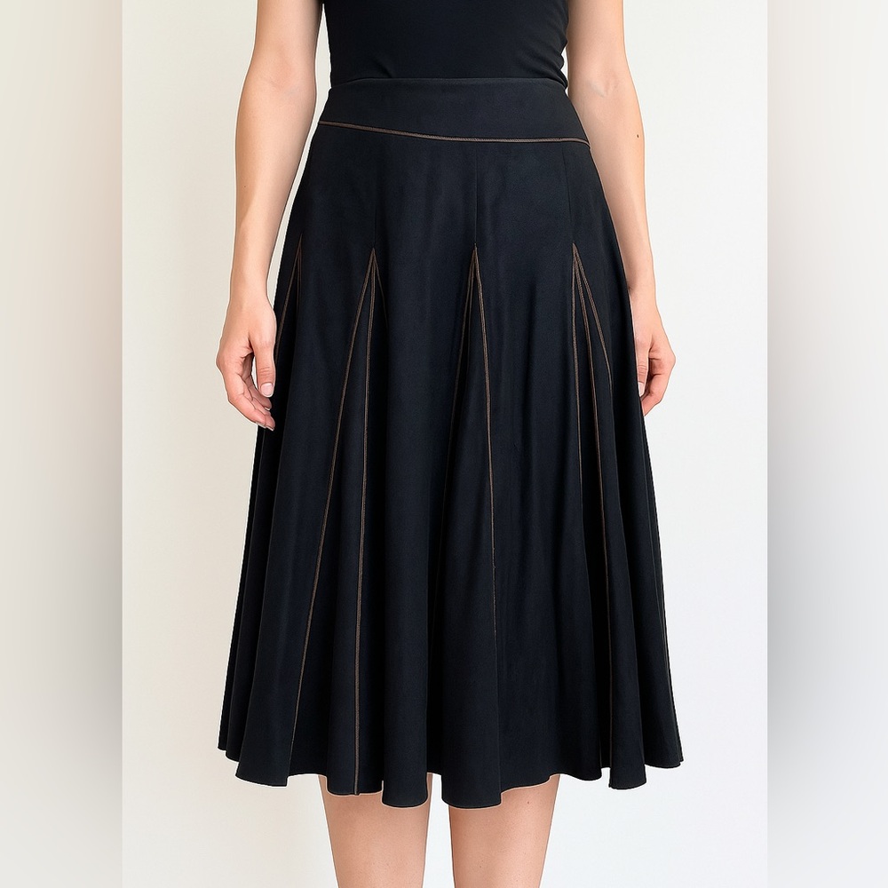 Tribal Sueded Maxi‎ Skirt Size 12 Black Brown Boho Flare Peasant Grunge Goth Y2K